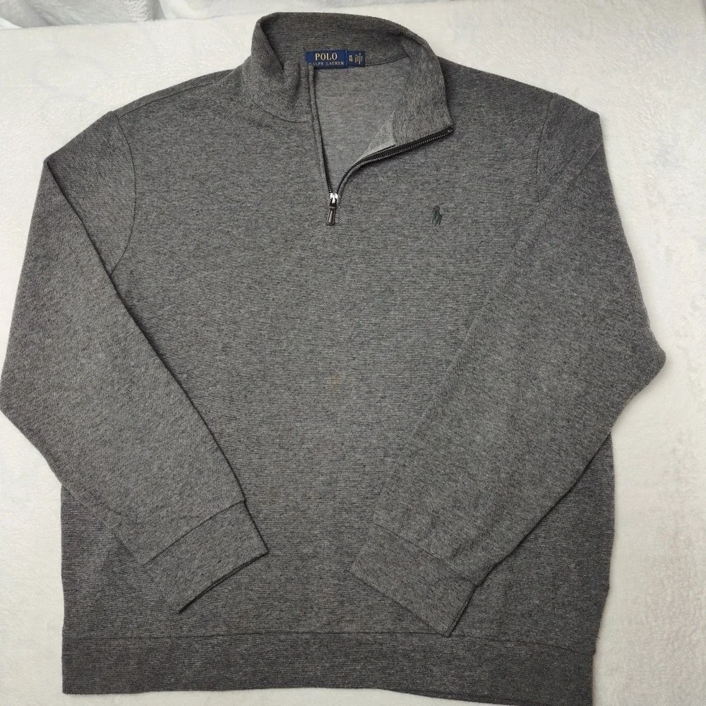 Polo Ralph Lauren Sweatshirt Mens XL Gray Mock Neck 1/4 Zip‎ Pullover Logo Work